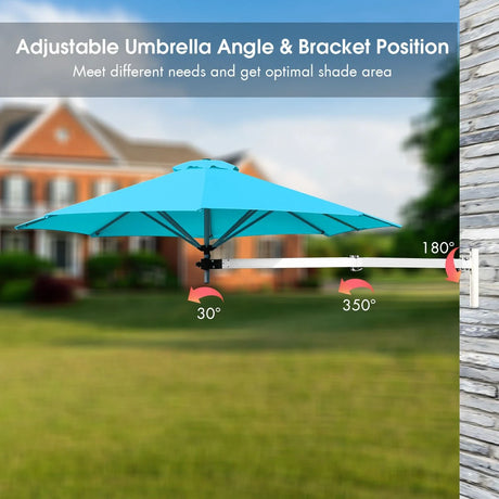 8ft Wall-Mounted Telescopic Folding Tilt Aluminum Sun Shade Umbrella-Blue