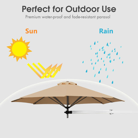 8ft Wall-Mounted Telescopic Folding Tilt Aluminum Sun Shade Umbrella-Beige