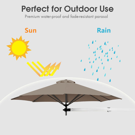 8ft Wall-Mounted Telescopic Folding Tilt Aluminum Sun Shade Umbrella-Tan