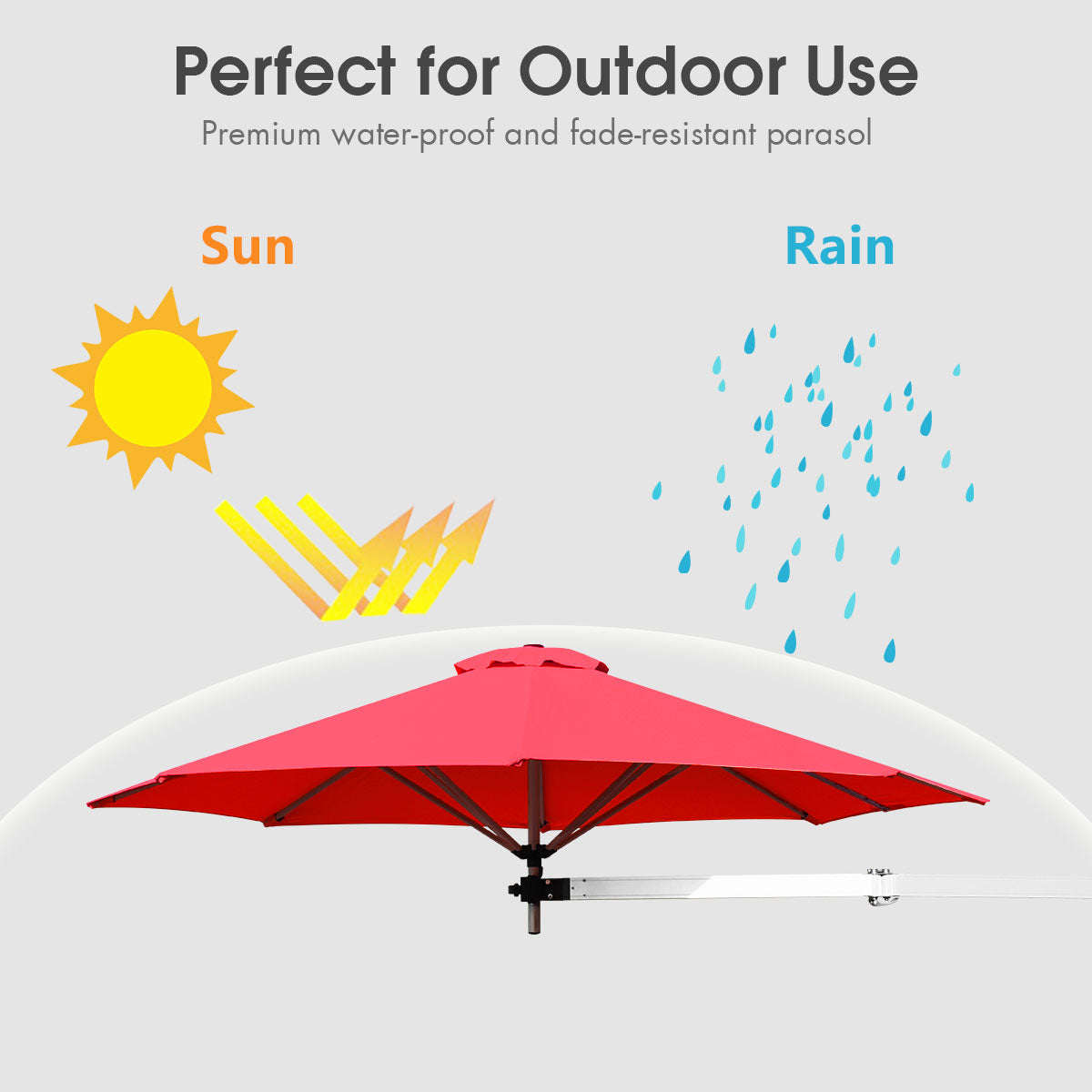 8ft Wall-Mounted Telescopic Folding Tilt Aluminum Sun Shade Umbrella-Burgundy