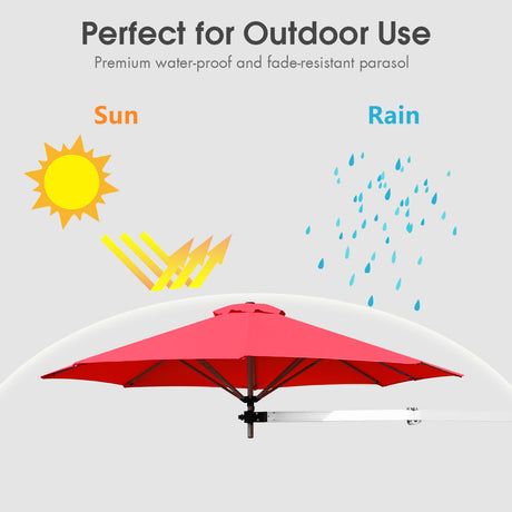 8ft Wall-Mounted Telescopic Folding Tilt Aluminum Sun Shade Umbrella-Burgundy