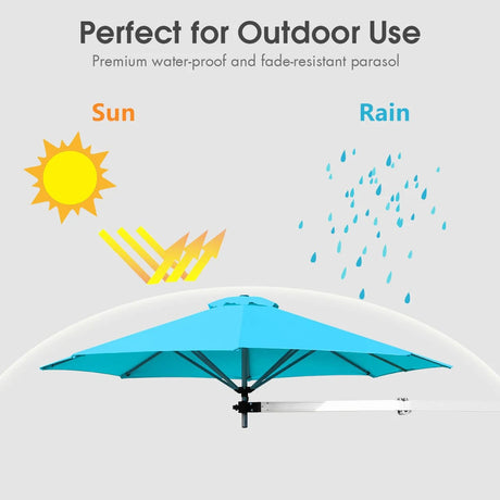 8ft Wall-Mounted Telescopic Folding Tilt Aluminum Sun Shade Umbrella-Blue