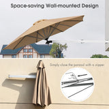 8ft Wall-Mounted Telescopic Folding Tilt Aluminum Sun Shade Umbrella-Beige