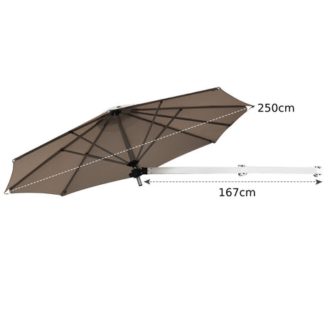 8ft Wall-Mounted Telescopic Folding Tilt Aluminum Sun Shade Umbrella-Tan