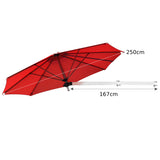 8ft Wall-Mounted Telescopic Folding Tilt Aluminum Sun Shade Umbrella-Burgundy