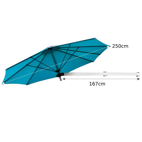 8ft Wall-Mounted Telescopic Folding Tilt Aluminum Sun Shade Umbrella-Blue