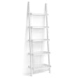 5-Tier Wall-leaning Ladder Shelf Display Rack for Plants and Books-White