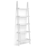 5-Tier Wall-leaning Ladder Shelf Display Rack for Plants and Books-White
