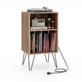 3-Tier Record Player Stand with Charging Station Shelf and 4 Dividers-Walnut