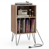 3-Tier Record Player Stand with Charging Station Shelf and 4 Dividers-Walnut
