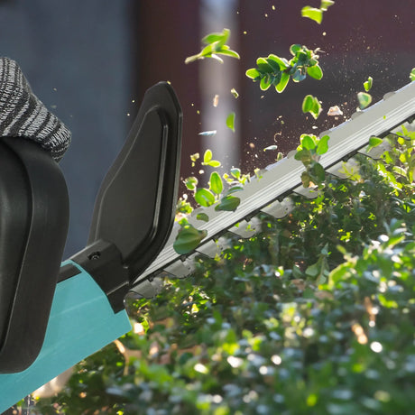 Outsunny 20" Cordless Hedge Trimmer, 18V Electric Hedge Cutter with 51cm Dual Action Blade, 2 x 4000mAh Batteries and Brushless Motor for Garden Branches, Shrubs, Twigs, Blue