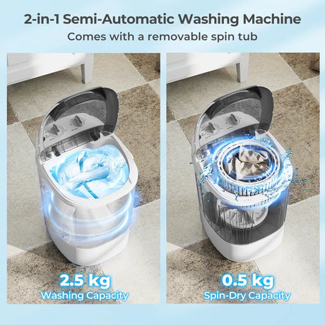 2.5 kg Capacity Portable Mini Washing Machine with Spin Tub and Drain Hose-Grey