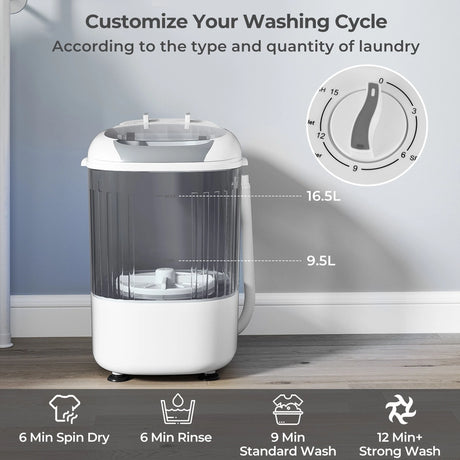 2.5 kg Capacity Portable Mini Washing Machine with Spin Tub and Drain Hose-Grey