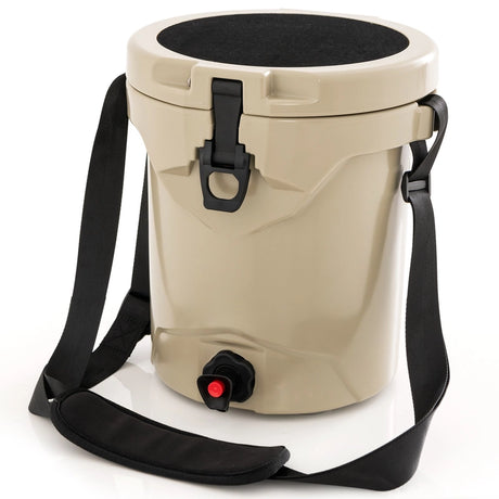10 QT Drink Cooler Insulated Ice Chest with Spigot Flat Seat Lid and Adjustable Strap-Beige