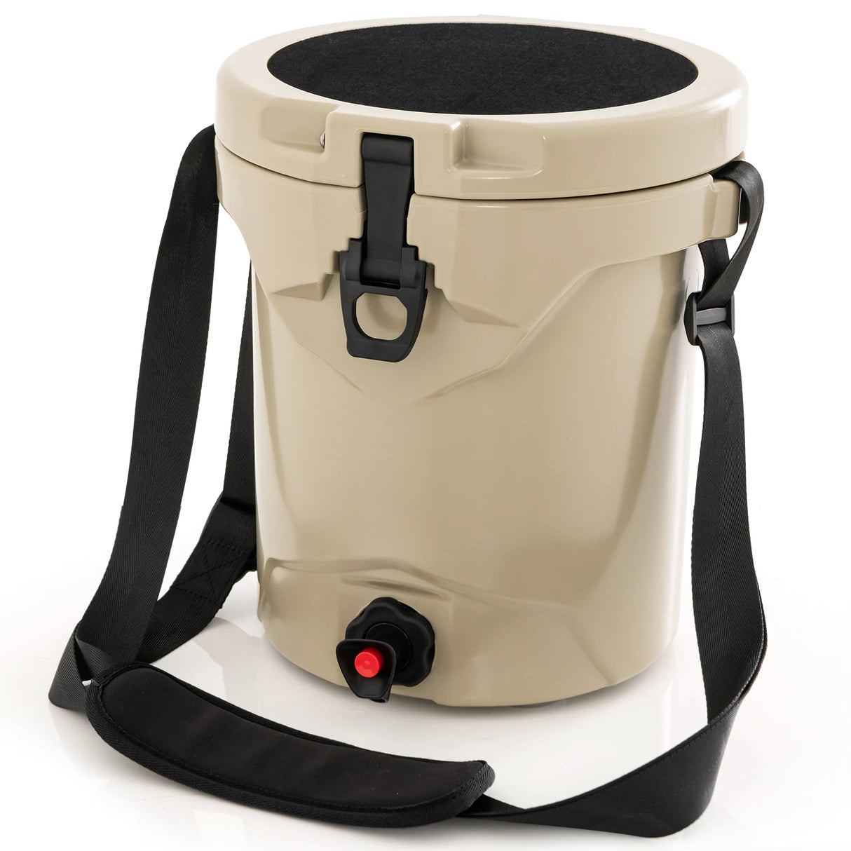 10 QT Drink Cooler Insulated Ice Chest with Spigot Flat Seat Lid and Adjustable Strap-Beige