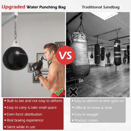 18 Inch 110 Pound Heavy Punching Water Aqua Bag with Adjustable Metal Chain-Black