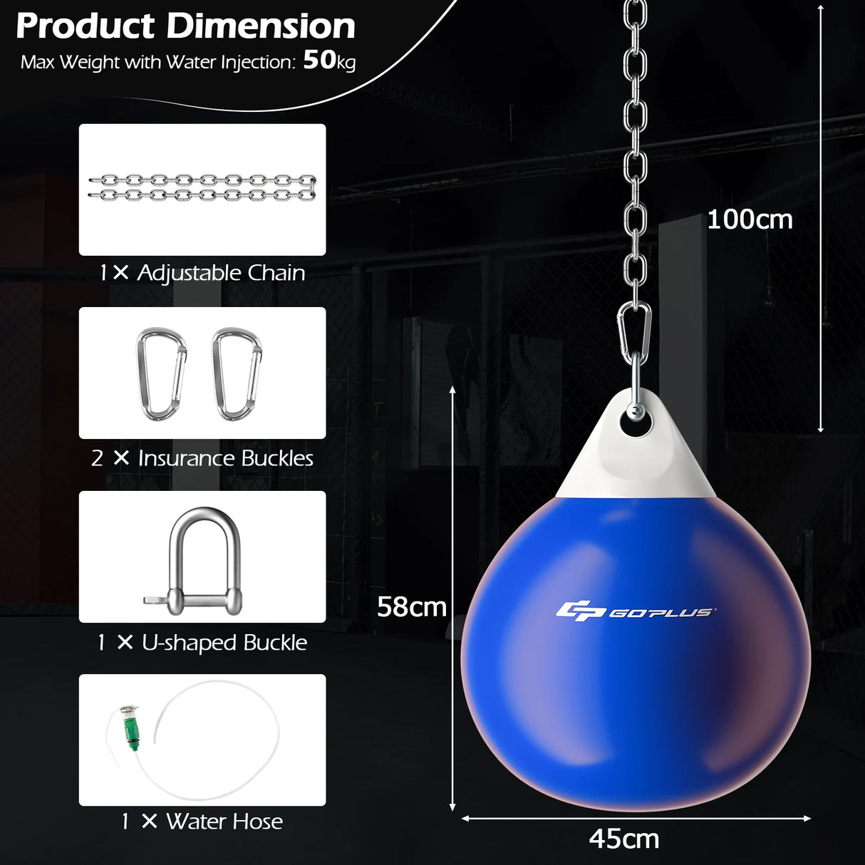 Water Punching Bag with Water Injector and Hanging Accessories-Blue