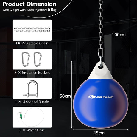 Water Punching Bag with Water Injector and Hanging Accessories-Blue