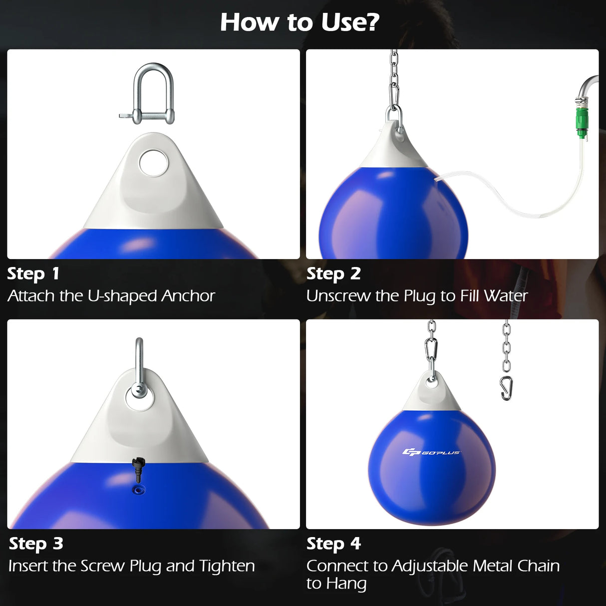 Water Punching Bag with Water Injector and Hanging Accessories-Blue