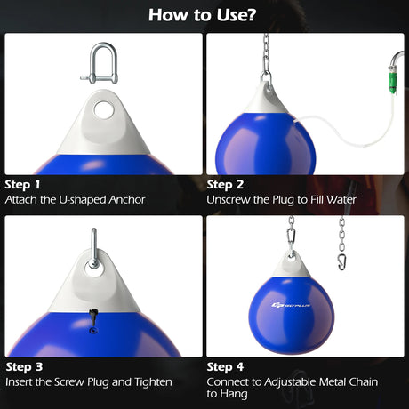 Water Punching Bag with Water Injector and Hanging Accessories-Blue