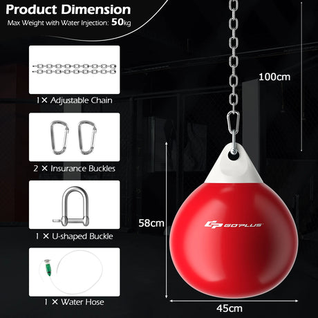 18 Inch 110 Pound Heavy Punching Water Aqua Bag with Adjustable Metal Chain-Red
