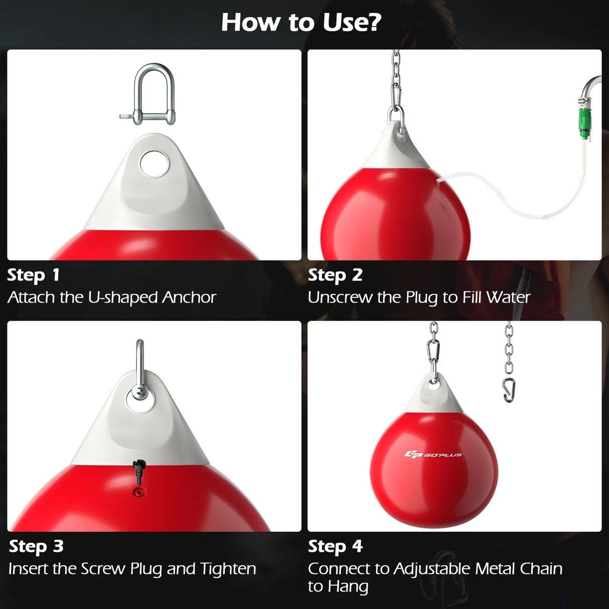 18 Inch 110 Pound Heavy Punching Water Aqua Bag with Adjustable Metal Chain-Red