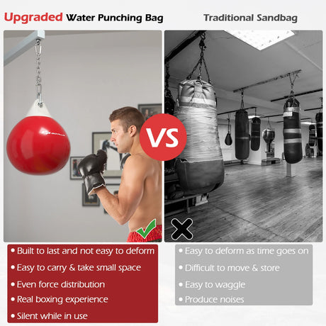 18 Inch 110 Pound Heavy Punching Water Aqua Bag with Adjustable Metal Chain-Red