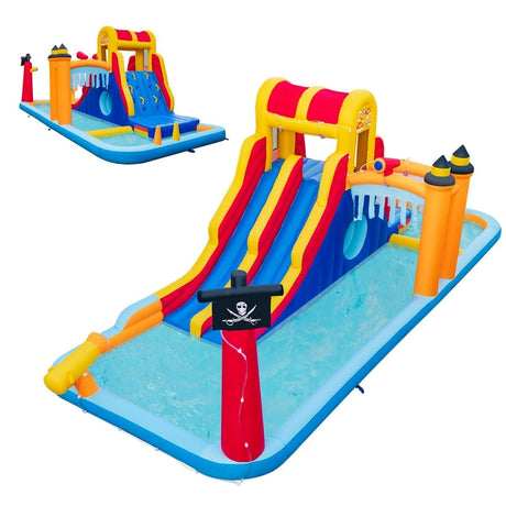 6-In-1 Inflatable Water Slide with Dual Slides and Cave Crawling Game without Blower