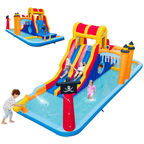 6-In-1 Inflatable Water Slide with Dual Slides and Cave Crawling Game without Blower