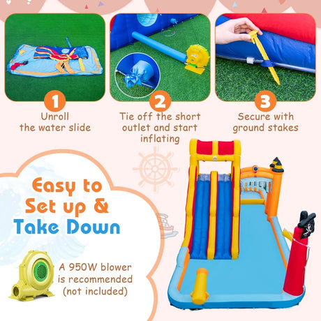 6-In-1 Inflatable Water Slide with Dual Slides and Cave Crawling Game without Blower