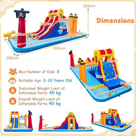 6-In-1 Inflatable Water Slide with Dual Slides and Cave Crawling Game without Blower