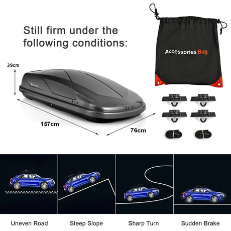 14 Cubic Feet Cargo Box Dual-sided Opening Car Roof-Gray