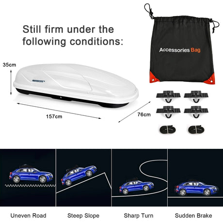 400L Car Rooftop Cargo Box with Security Keys and Dual Side Opening-White