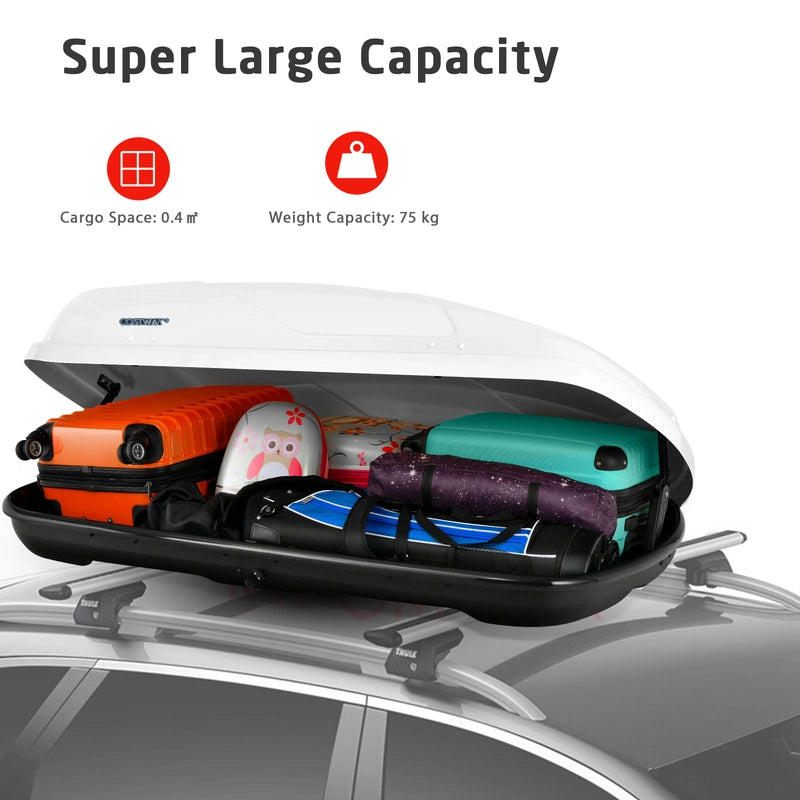 400L Car Rooftop Cargo Box with Security Keys and Dual Side Opening-White