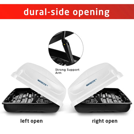 400L Car Rooftop Cargo Box with Security Keys and Dual Side Opening-White