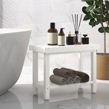 2-Tier Heavy Duty HDPE Shower Chair with Storage Shelf and Anti-slip Foot Pads-White