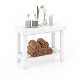 2-Tier Heavy Duty HDPE Shower Chair with Storage Shelf and Anti-slip Foot Pads-White