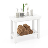 2-Tier Heavy Duty HDPE Shower Chair with Storage Shelf and Anti-slip Foot Pads-White