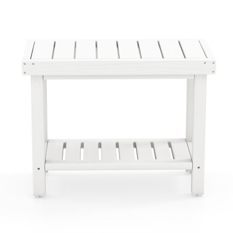 2-Tier Heavy Duty HDPE Shower Chair with Storage Shelf and Anti-slip Foot Pads-White