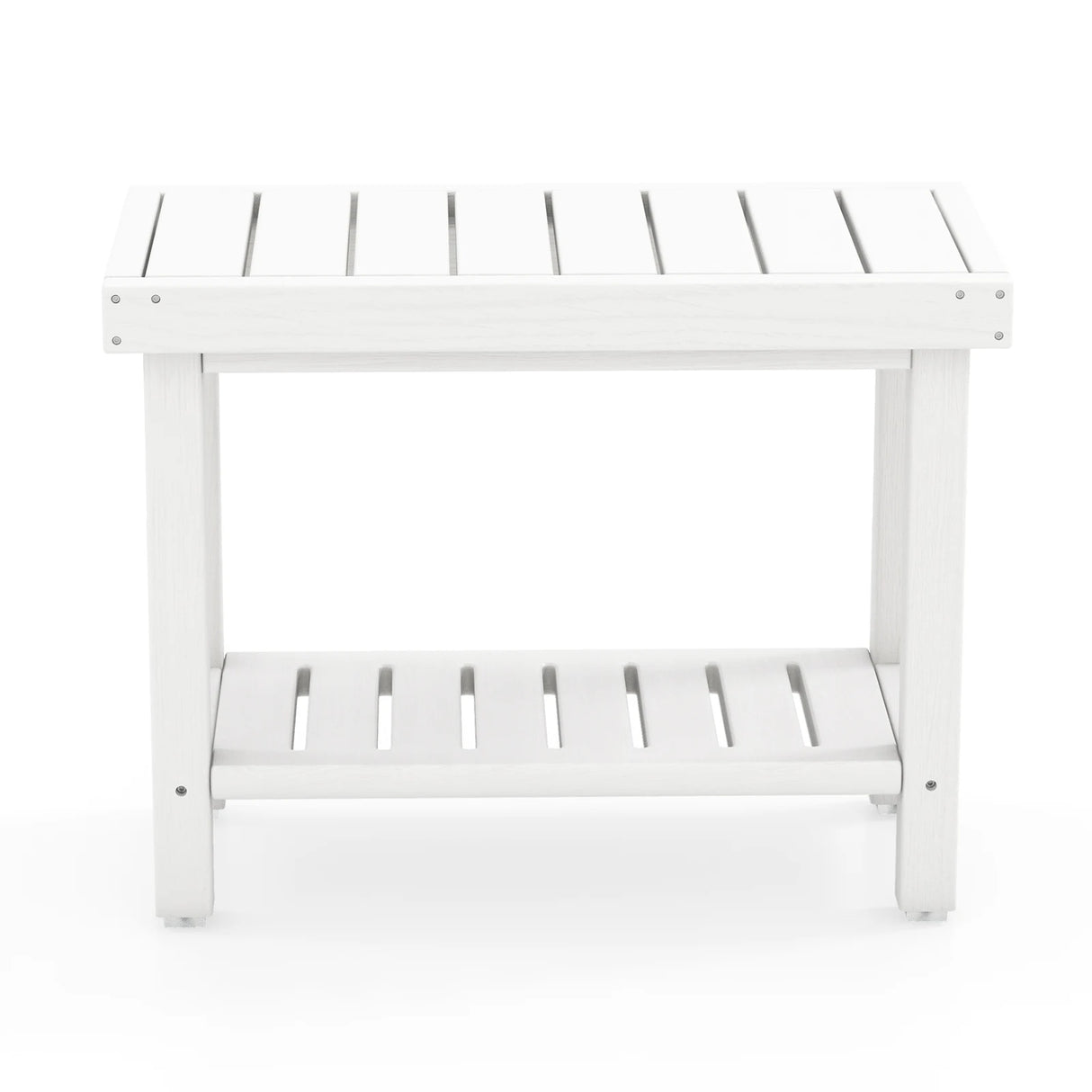 2-Tier Heavy Duty HDPE Shower Chair with Storage Shelf and Anti-slip Foot Pads-White