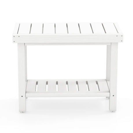 2-Tier Heavy Duty HDPE Shower Chair with Storage Shelf and Anti-slip Foot Pads-White