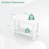 2-Tier Heavy Duty HDPE Shower Chair with Storage Shelf and Anti-slip Foot Pads-White