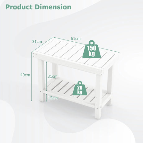 2-Tier Heavy Duty HDPE Shower Chair with Storage Shelf and Anti-slip Foot Pads-White