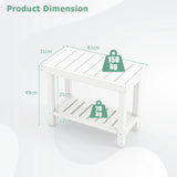 2-Tier Heavy Duty HDPE Shower Chair with Storage Shelf and Anti-slip Foot Pads-White