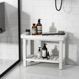 2-Tier Heavy Duty HDPE Shower Chair with Storage Shelf and Anti-slip Foot Pads-White
