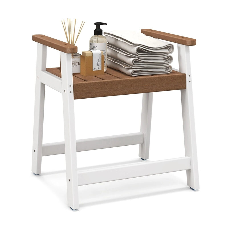 Shower Bench with Arms for Inside Shower Shaving Legs-Brown