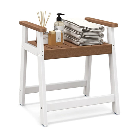 Shower Bench with Arms for Inside Shower Shaving Legs-Brown
