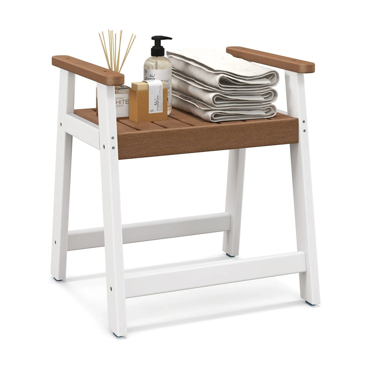 Shower Bench with Arms for Inside Shower Shaving Legs-Brown