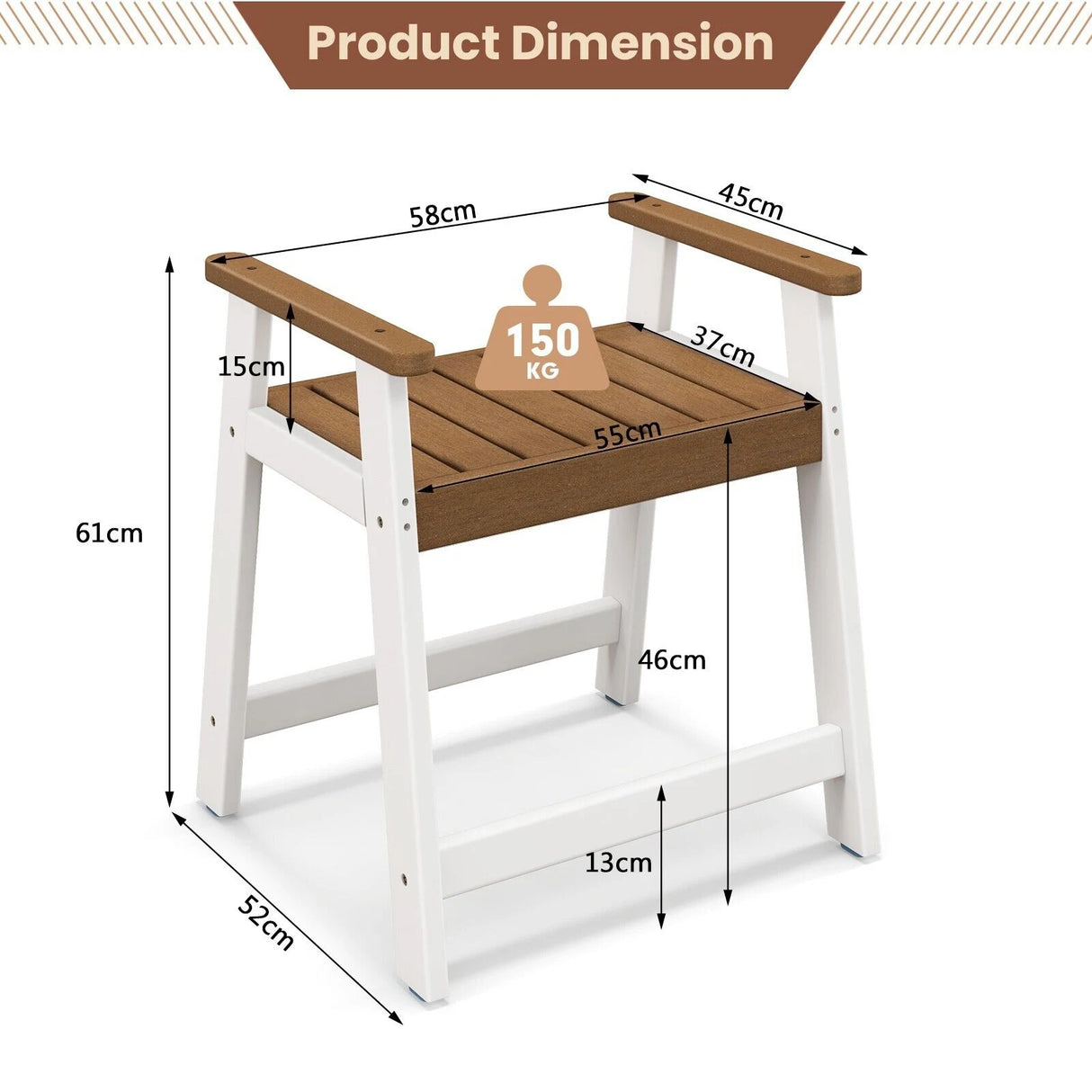 Shower Bench with Arms for Inside Shower Shaving Legs-Brown