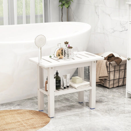 Shower bench bathroom bathroom stool waterproof with handle &amp; storage compartment shower stool up to 150 kg load capacity white